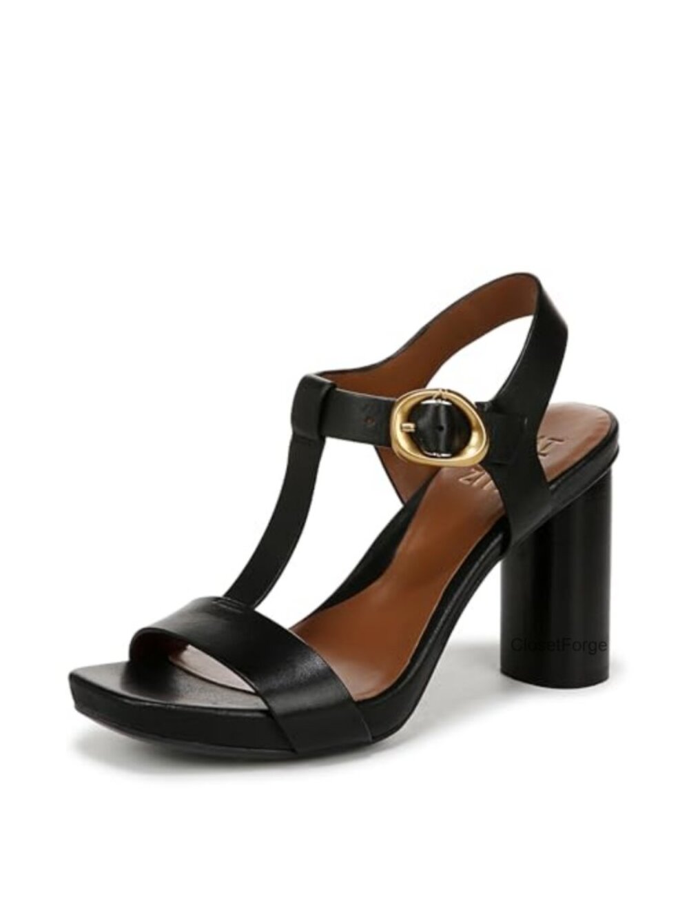 Leather T-Strap Platform Sandals with Block Heel